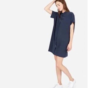 Everlane Navy Blue Silk Button Down Shift Dress